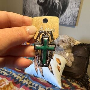 Turquoise cross adjustable ring